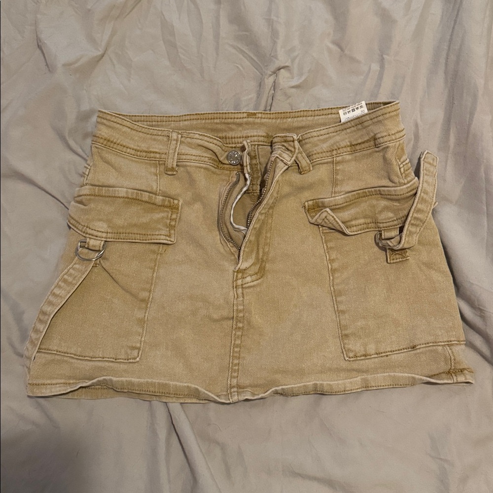 Tan Mini Skirt with Pockets